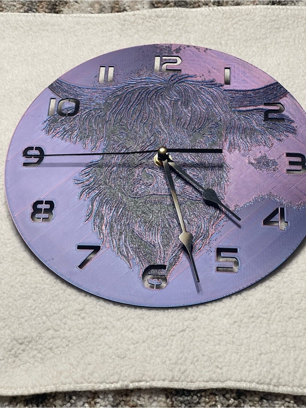 Purple Highland Cow Wall Clock - Decorative Home Wall Decor  3D Art